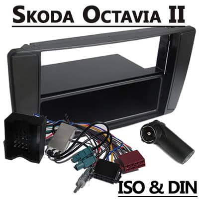 Autoradio Adapter mit CAN-B Anschluss für Skoda Octavia II, ISO & DIN kompatibel.