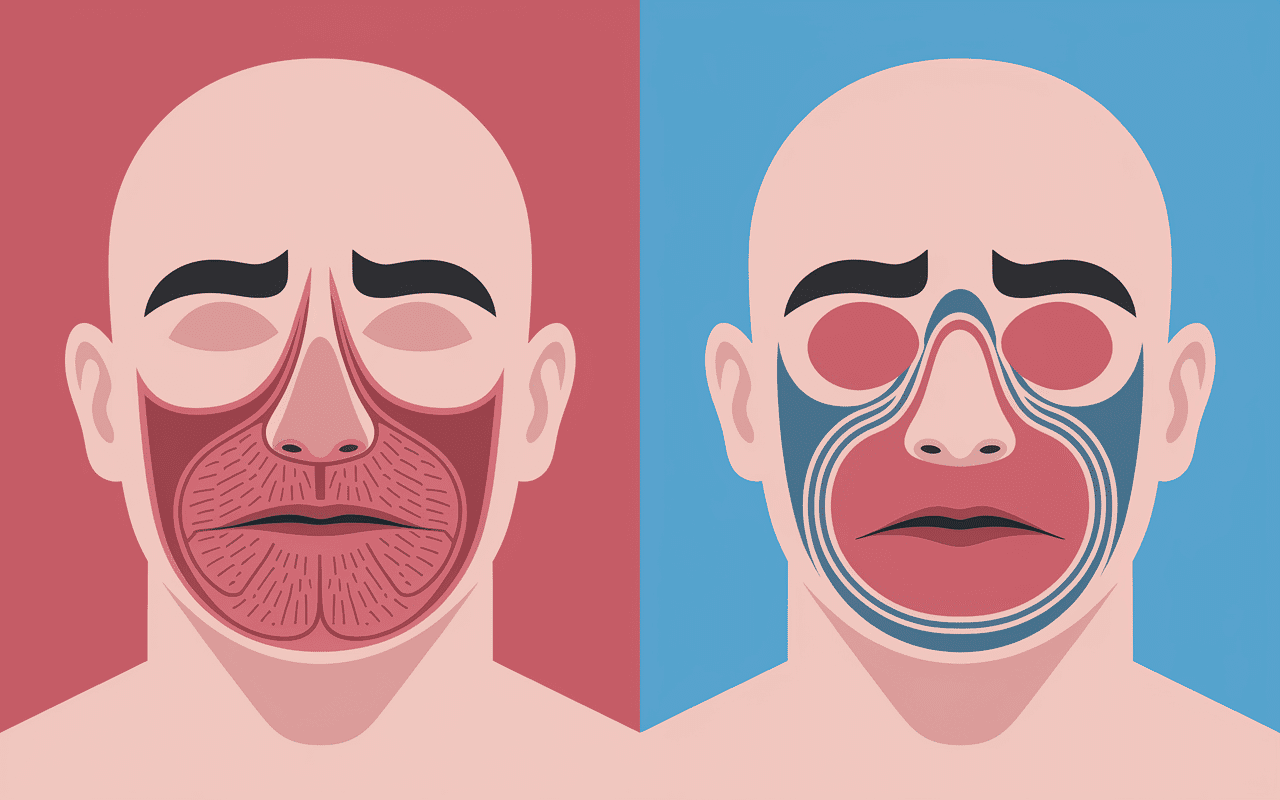Illustration coupe transversale nez congestionné et normal