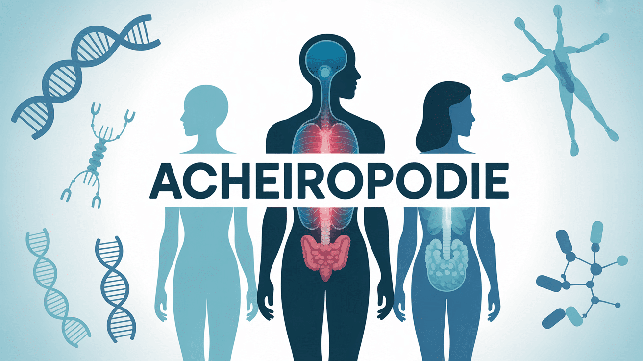 Maladie génétique acheiropodie illustration médicale avec ADN