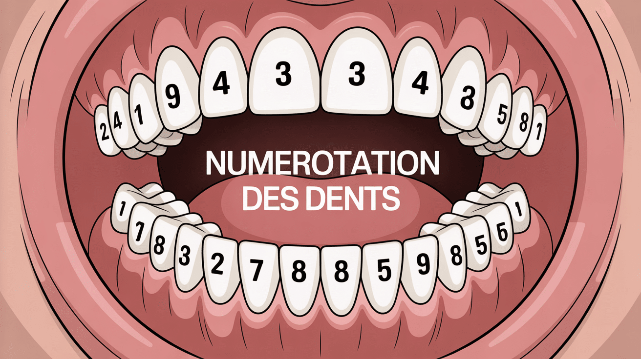 Illustration médicale des dents avec numérotation