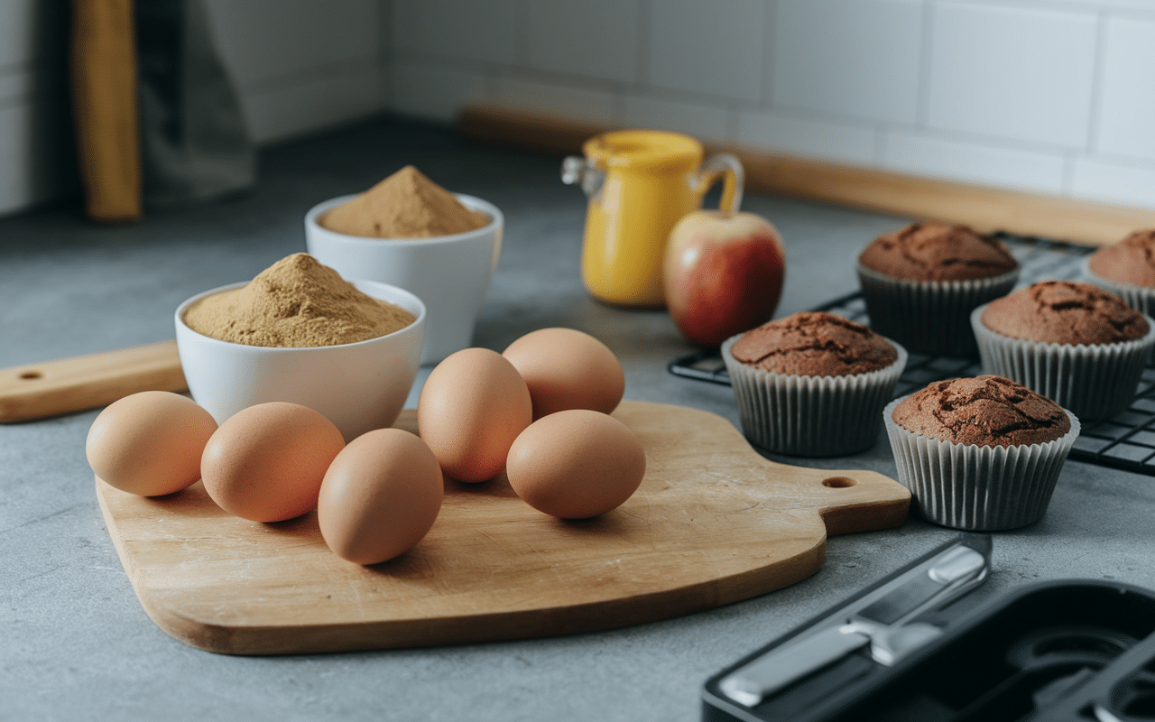 Ingrédients de pâtisserie sans sucre sur plan de travail