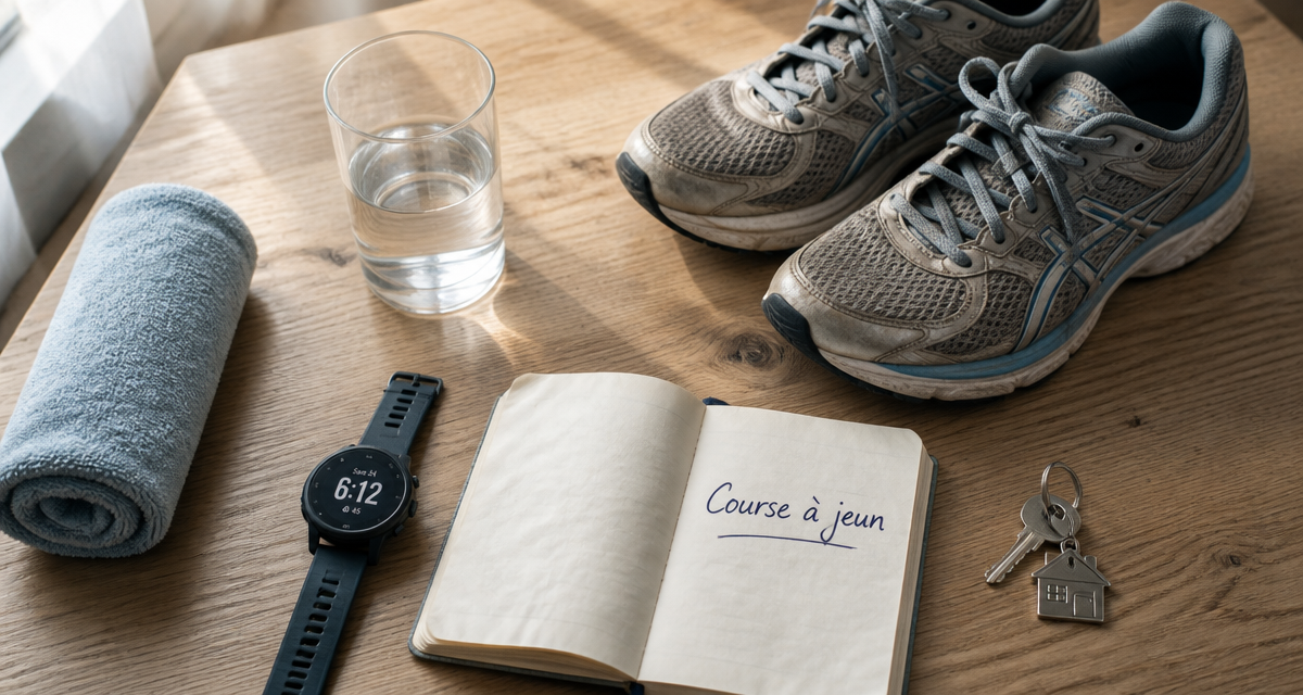 Courir le matin a jeun : baskets, montre, carnet