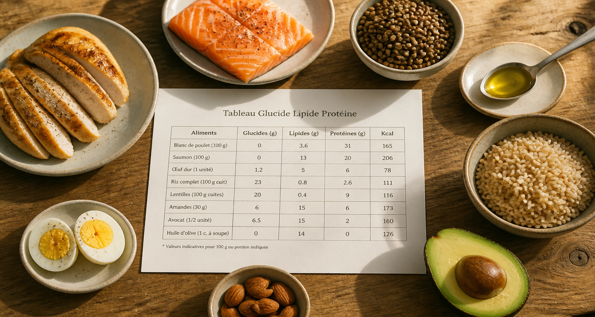 tableau glucide lipide proteine aliments réels