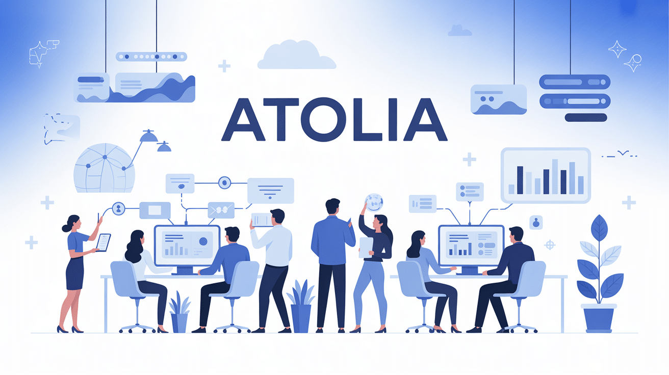 Espace de travail collaboratif Atolia illustration professionnelle