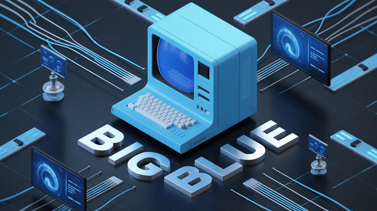 big blue illustration ordinateur vintage et technologie