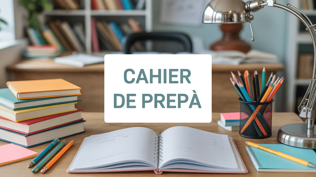 Bureau studieux avec cahier de prepa et accessoires
