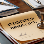 attestation dévolutive sur bureau notarial avec tampon