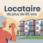 Locataire de plus de 65 ans tenant des clés devant un immeuble