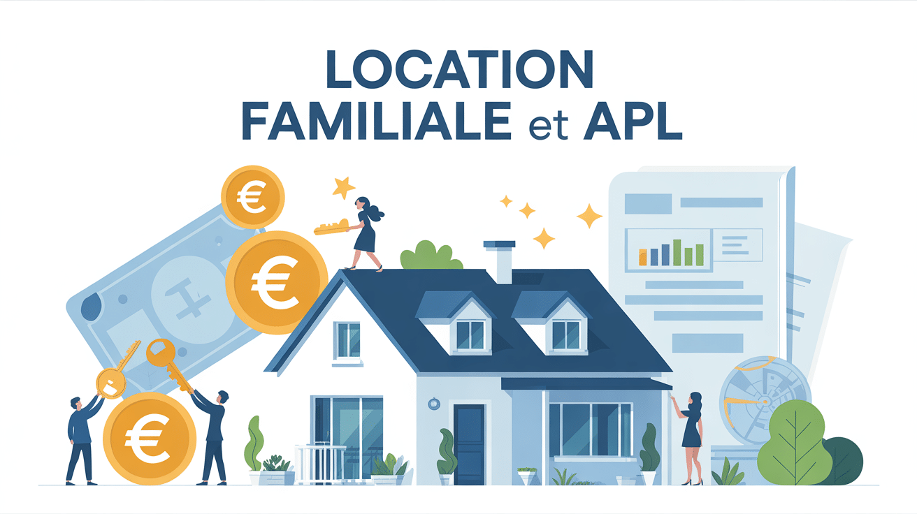 Louer à un membre de sa famille APL illustration maison et clés