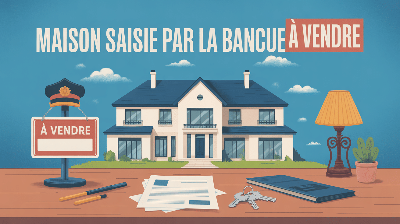 maison saisie par la banque à vendre, panneau, marteau, clés, documents