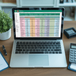 bureau avec ordinateur affichant tableau excel comparatif mutuelle