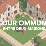 Vue aérienne cour commune entre 2 maisons moderne