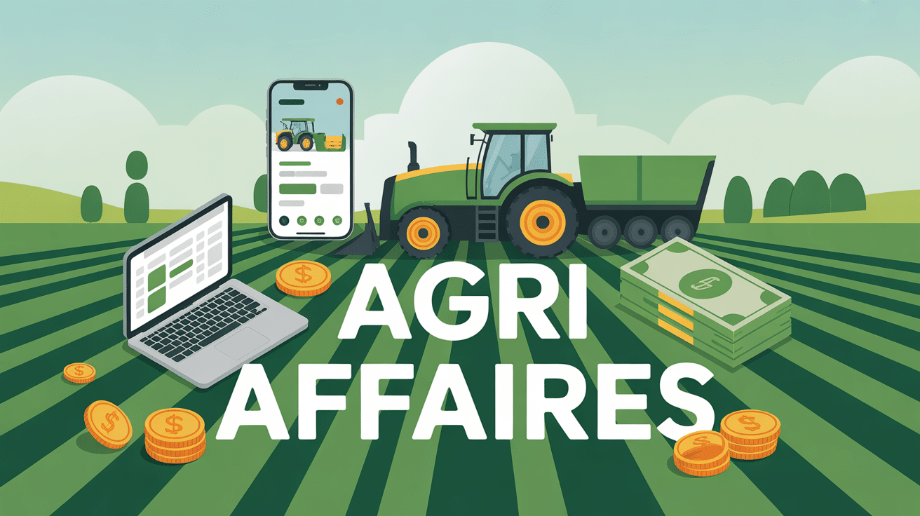 Agri affaires digital avec tracteur, appli mobile et ordinateur