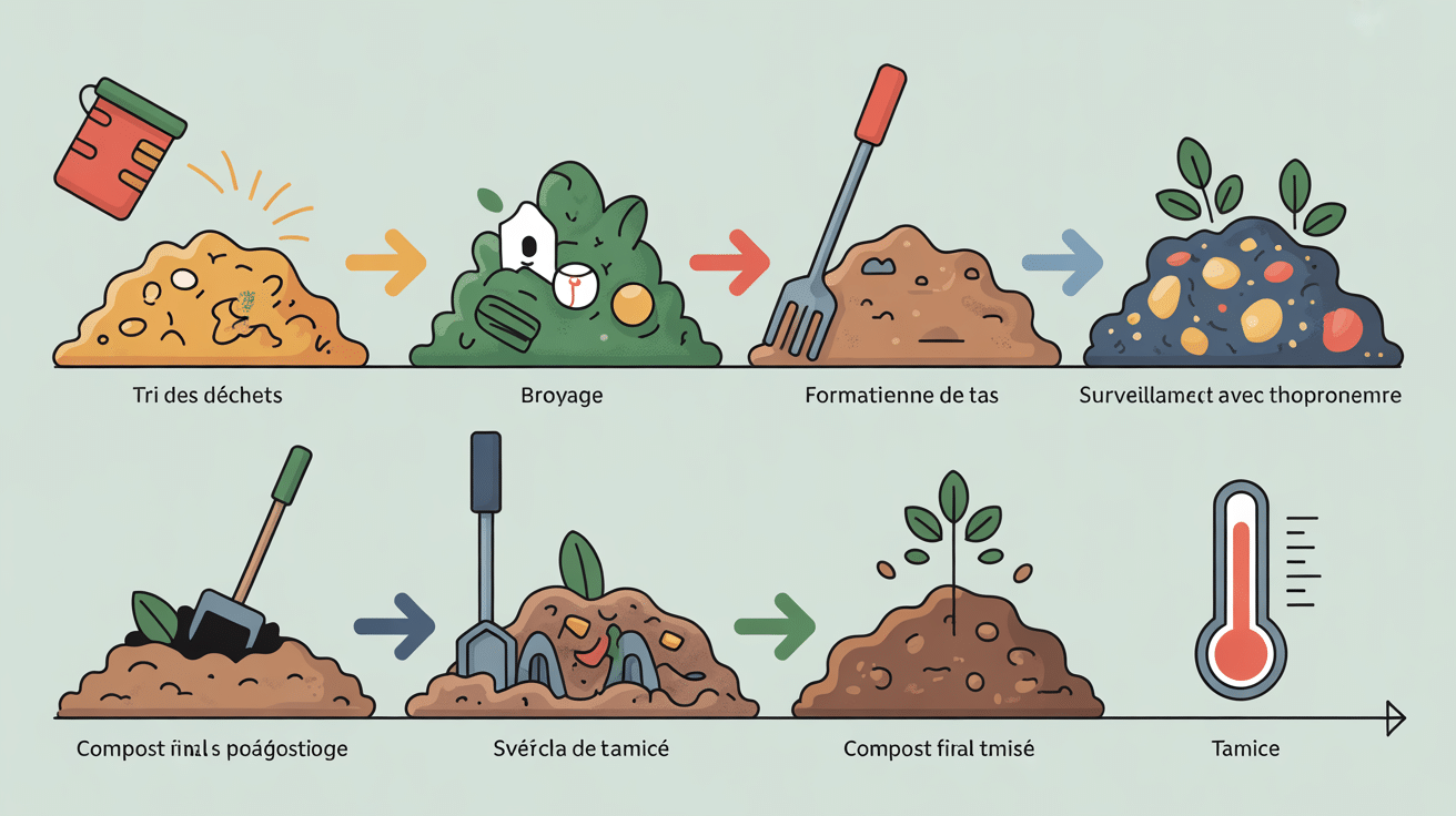 Schéma étapes coposting dechets organic compost
