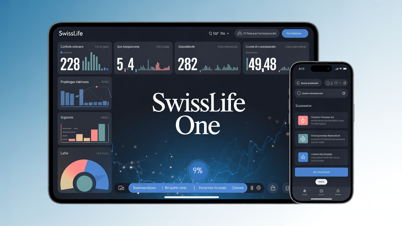 interface swisslife one sur ordinateur et mobile avec tableaux de bord