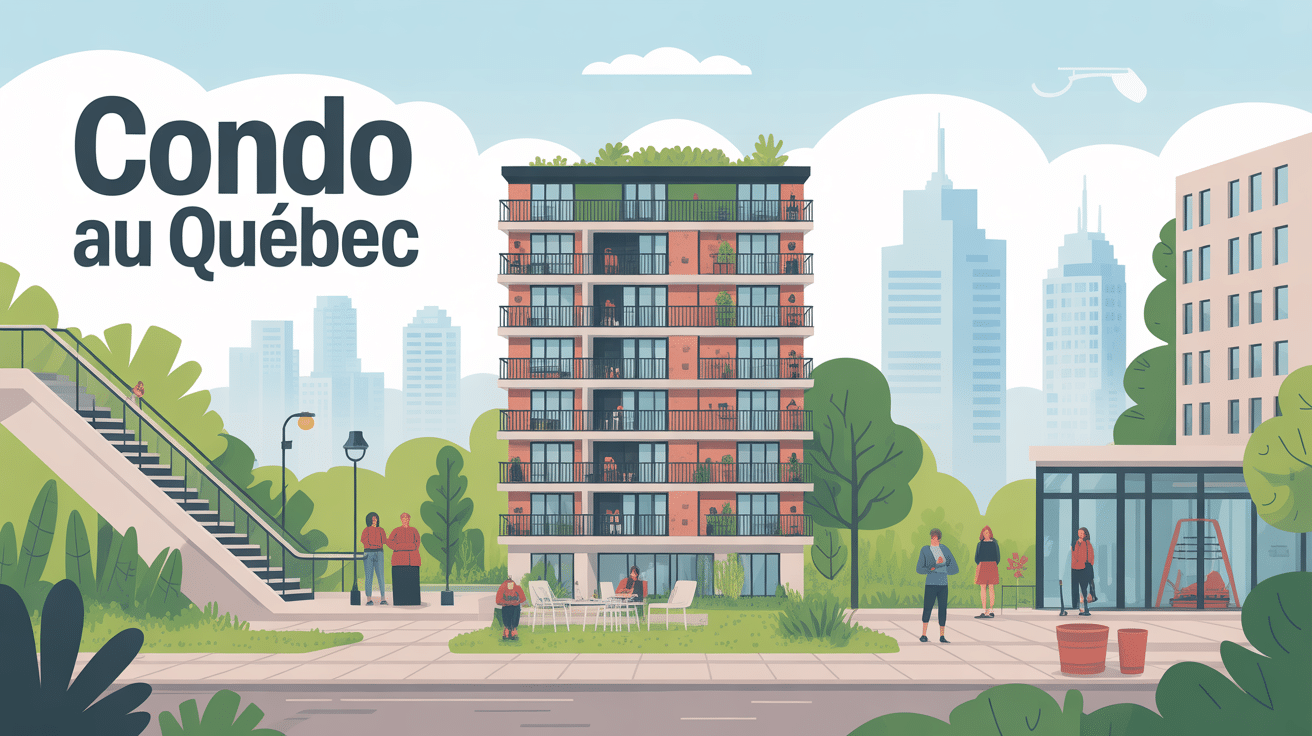 condo au Québec illustration immeuble moderne silhouettes interagissent