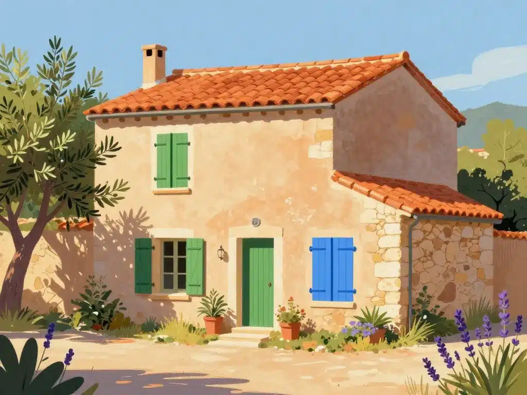 Esprit maison provencale volumes façade tuiles végétation