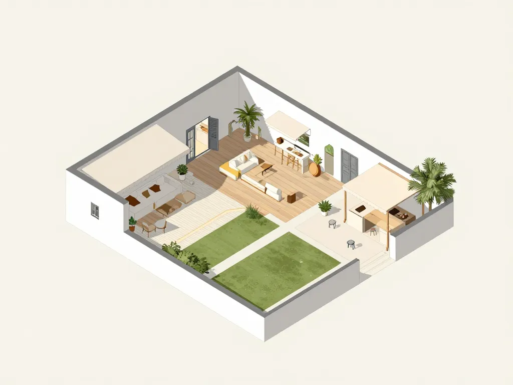 Plan maison provencale intérieur extérieur terrasse patio