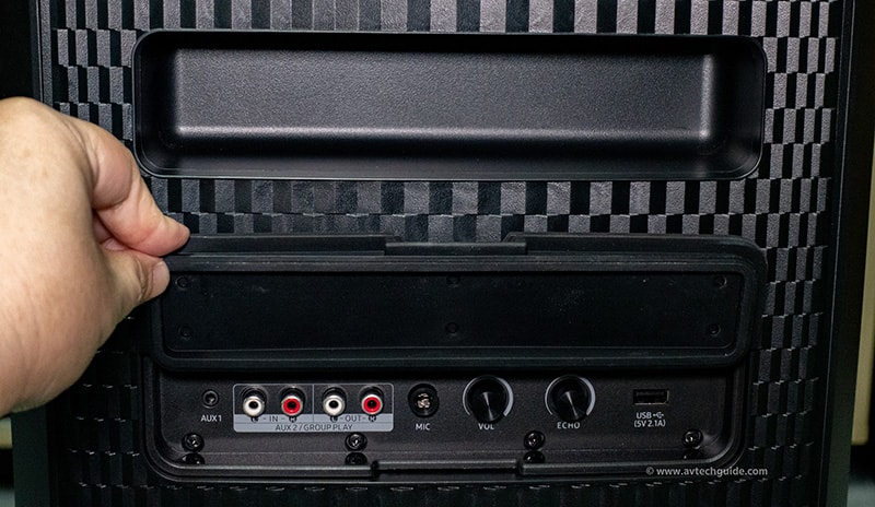 Review Samsung Sound Tower MX-ST50B powered speaker with battery power supply