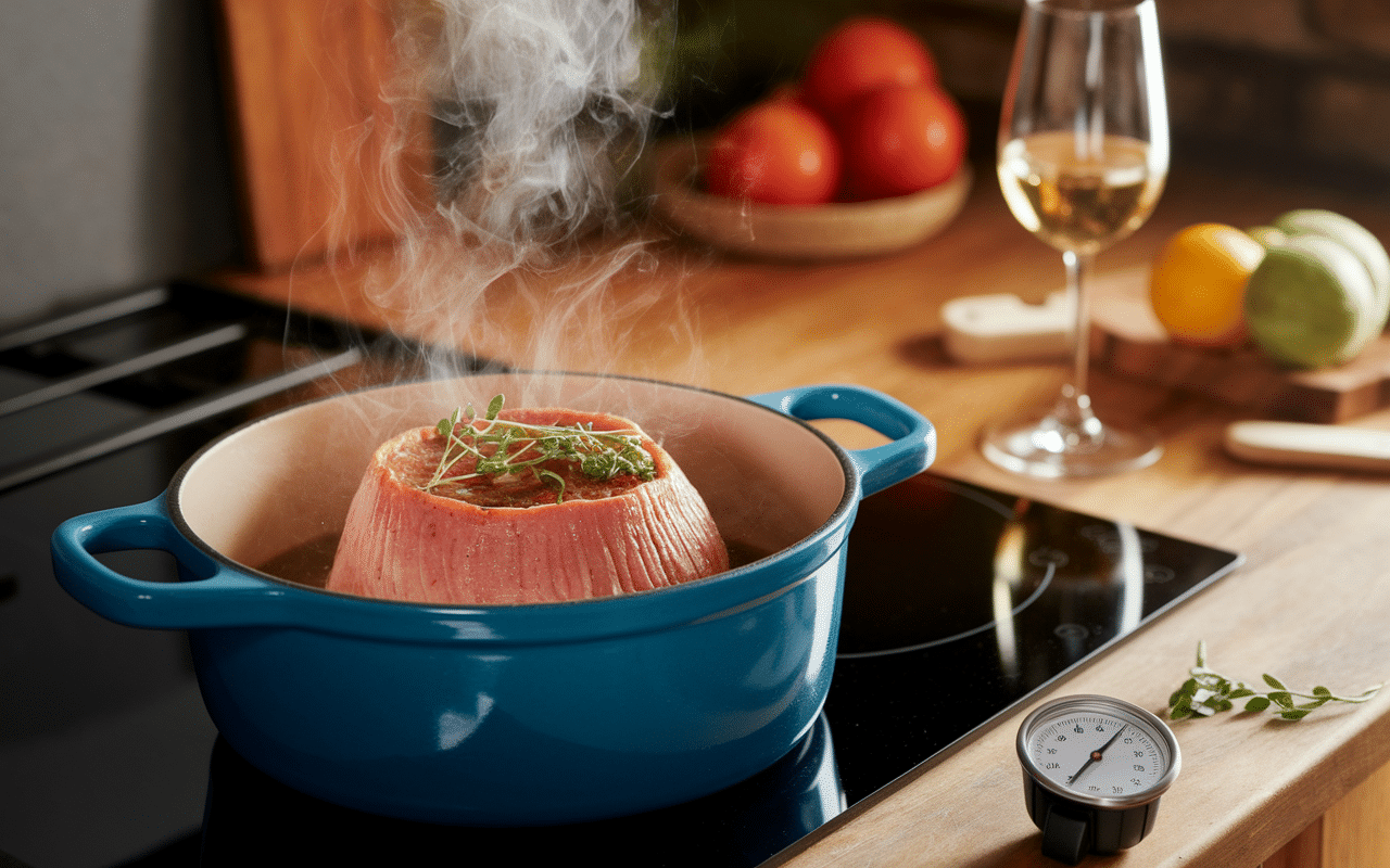 rouelle de porc confite en cocotte fonte