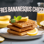 Gaufres bananesques chicchew moelleuses sur assiette avec bananes
