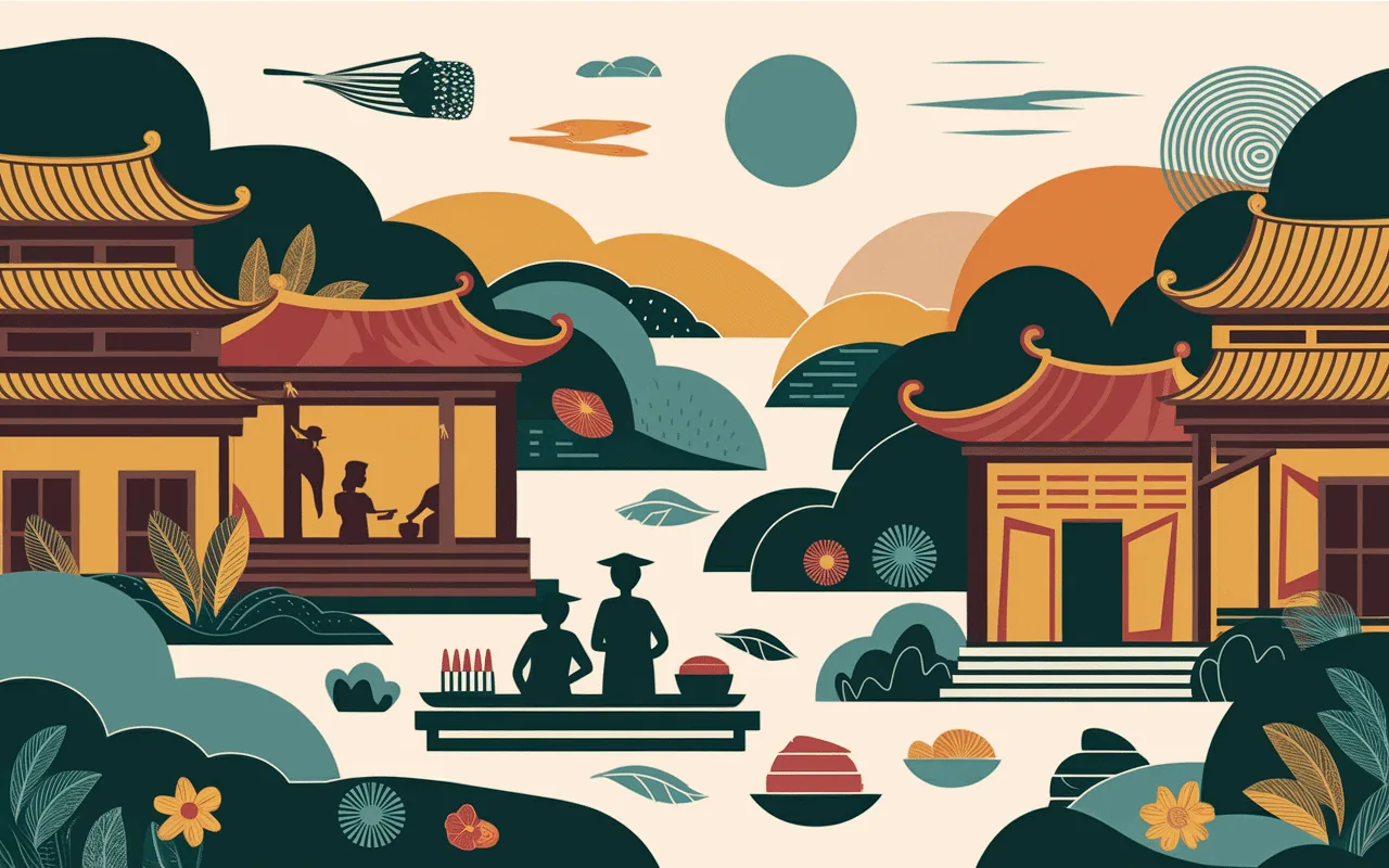 Paysage traditionnel culturel des raviolis vietnamiens