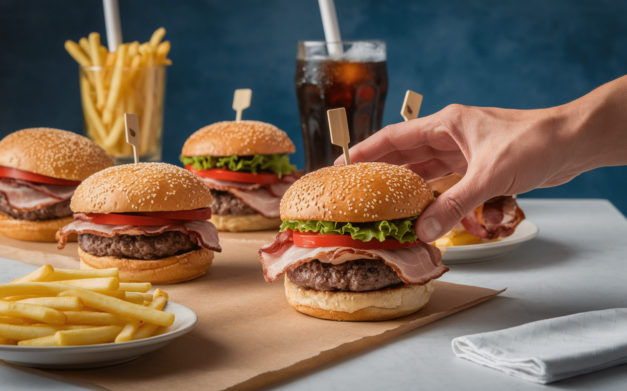 dégustation bacon lover burger king, ambiance restaurant, frites
