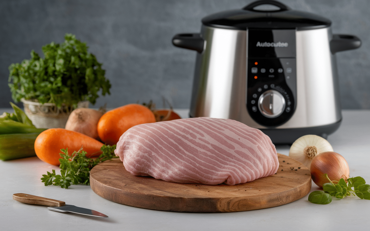 ingrédients palette de porc cookeo sur plan de travail