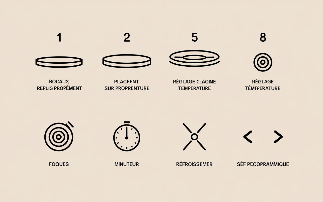 Stérilisation au four étapes processus pictogrammes