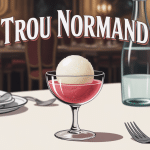 Trou normand recette verre sorbet et eau-de-vie sur table restaurant