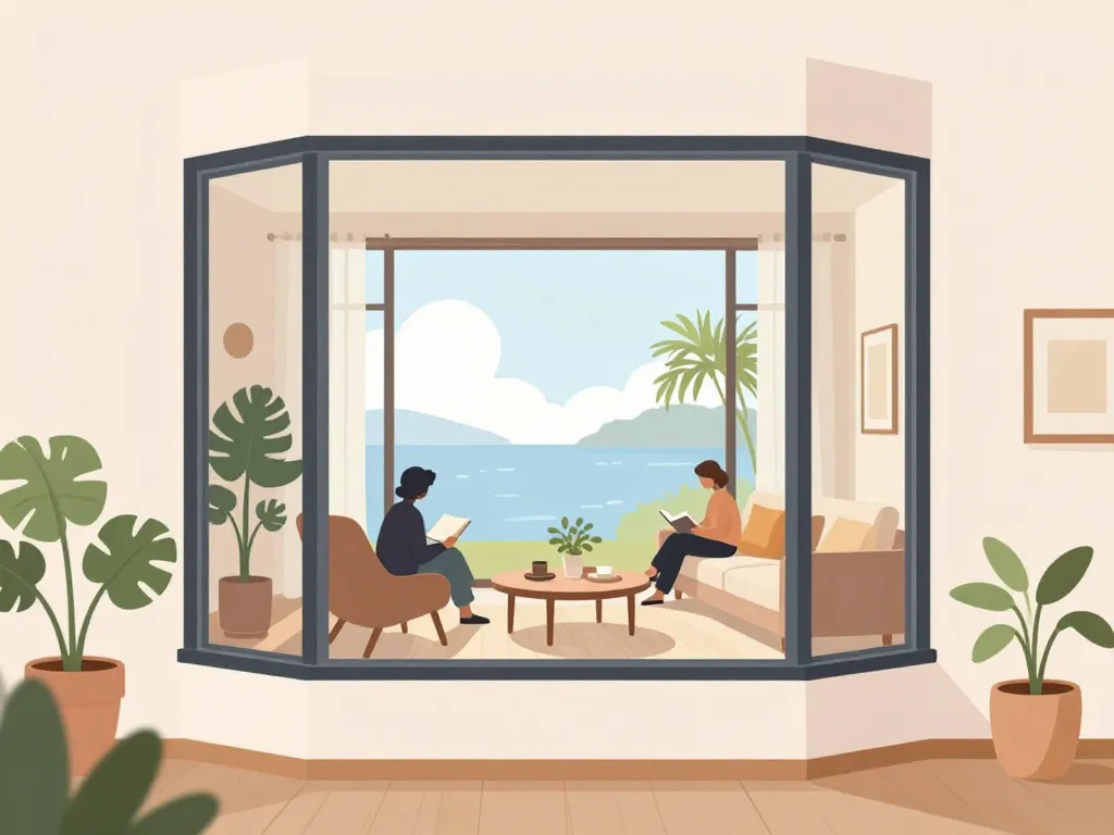 Intérieur avec bow windows et espace détente SEO