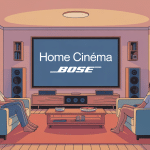 famille utilisant home cinéma bose salon moderne