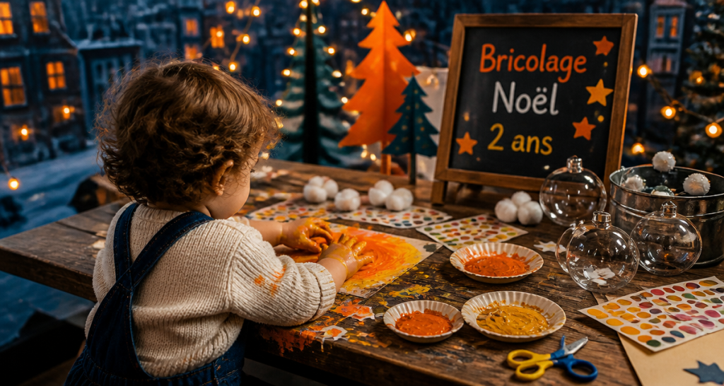 bricolage de noël pour petit de 2 ans avec peinture et matériaux