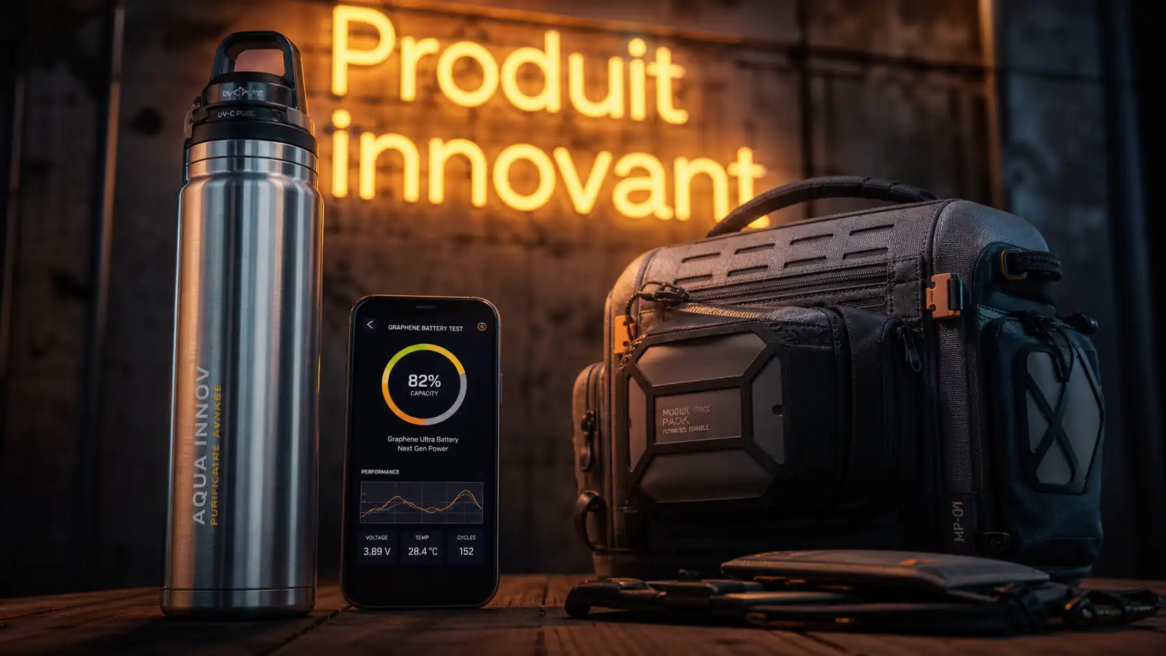 Produit innovant : gourde UV-C acier et sac modulaire