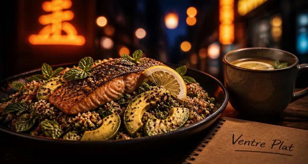 Recette pour maigrir le ventre : salade quinoa avocat saumon et citron