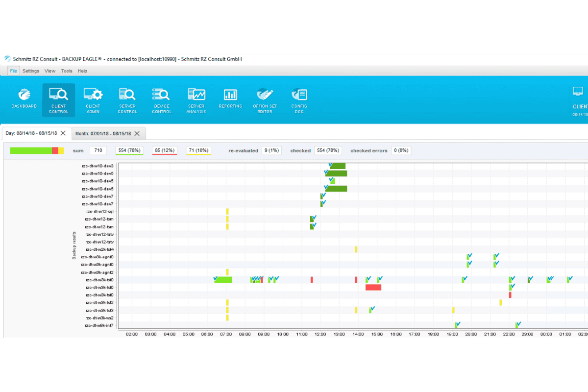 Screenshot of BACKUP EAGLE® monitoring overview for hourly view of your backup jobs.
