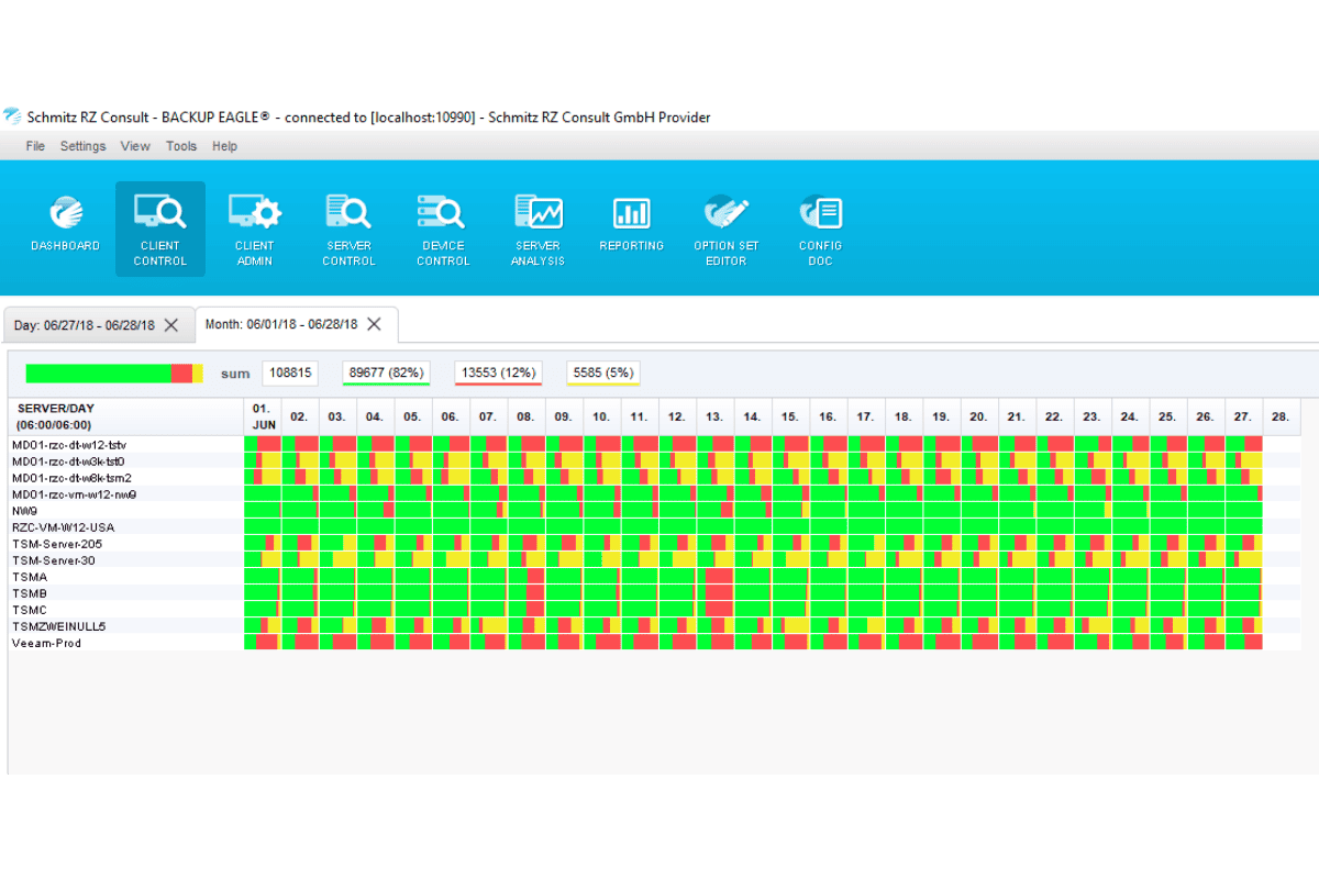 Screenshot of BACKUP EAGLE® monitoring overview for monthly view on your backup jobs.