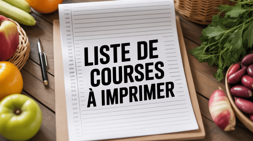 liste de courses à imprimer entourée de fruits et légumes
