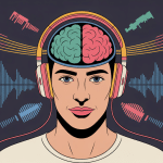 Effets des écouteurs sur le cerveau illustration moderne technologique
