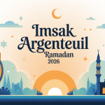 Illustration imsak argenteuil ramadan 2026 avec mosquée et horloge