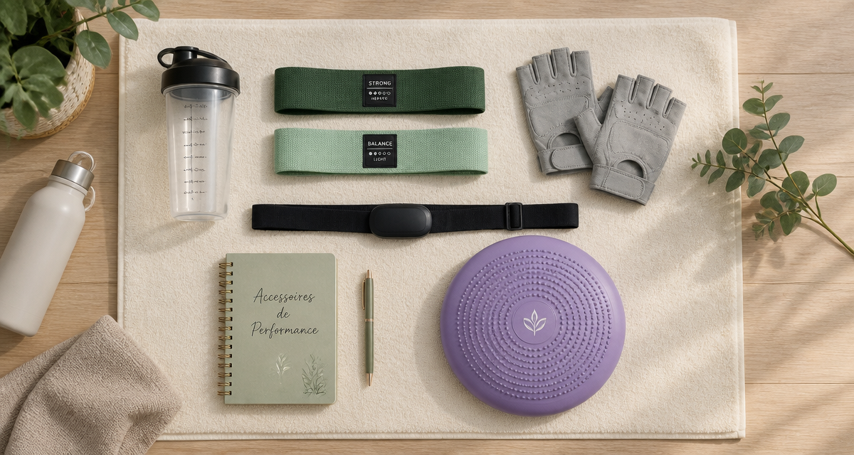 accessoires de sport sur serviette crème