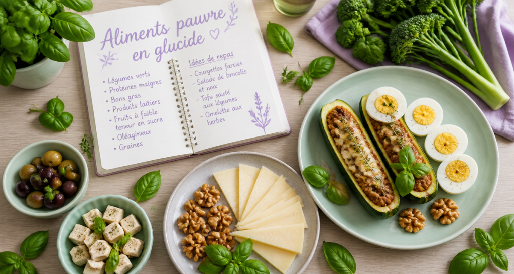 assiette aliments pauvre en glucide
