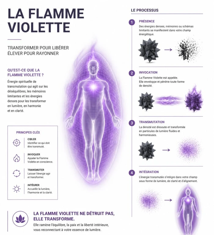 Schéma explicatif de la Flamme Violette et du processus de transmutation énergétique du Maître Saint Germain