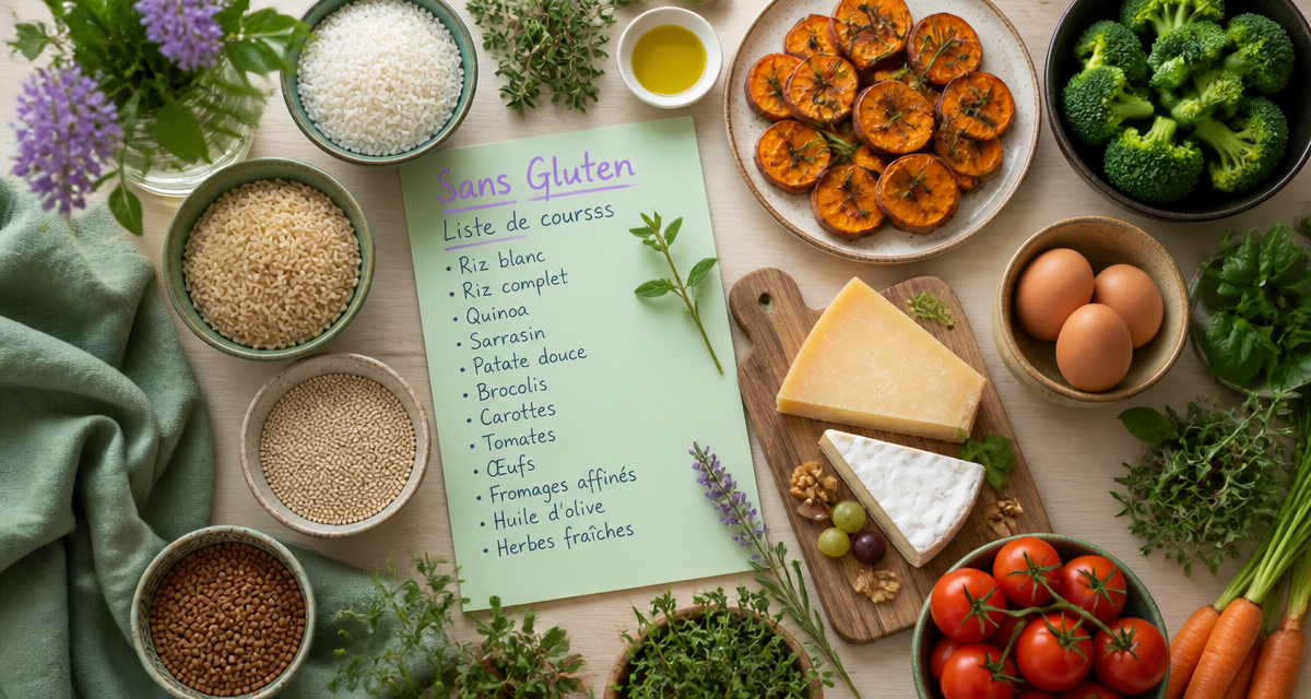 Quel sont les aliment sans gluten exposés sur une table