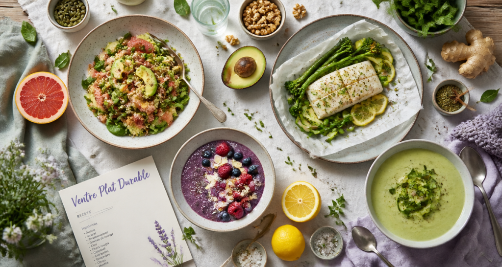 recette pour maigrir le ventre avec salade quinoa, bol chia, cabillaud