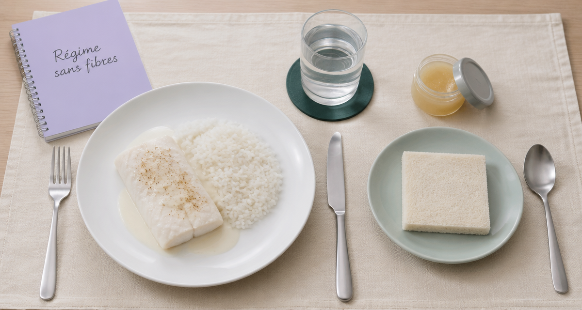 aliments sans fibres liste assiette cabillaud riz pain mie