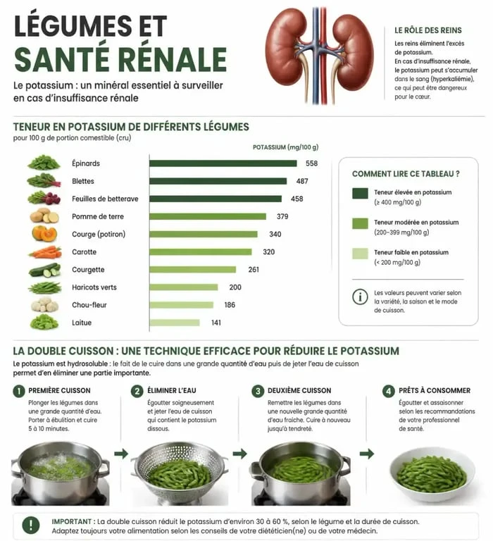 Infographie sur les légumes pour baisser la créatinine et protéger les reins