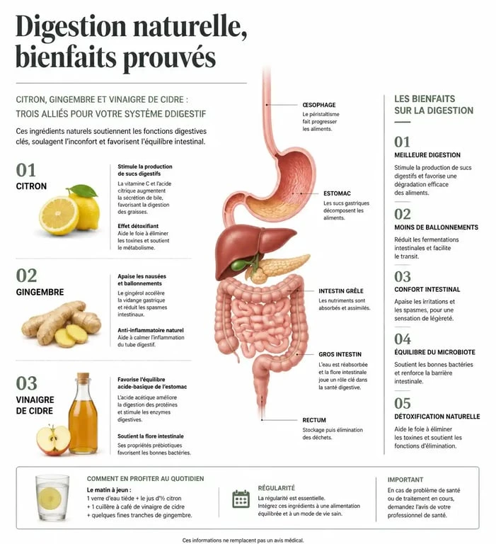 Infographie sur les remèdes de grand-mère pour nettoyer l'estomac et améliorer la digestion naturellement.