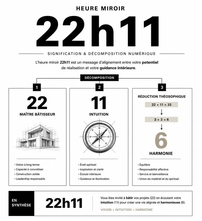 Signification de l'heure miroir 22h11 en numérologie et symbolisme