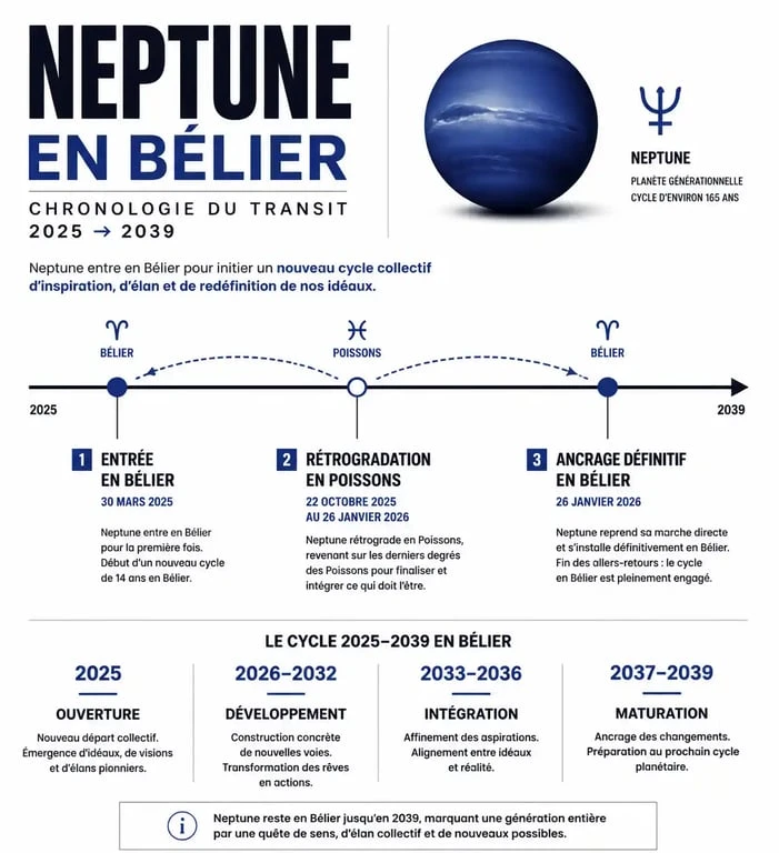 Chronologie du transit de Neptune en Bélier 2025-2039